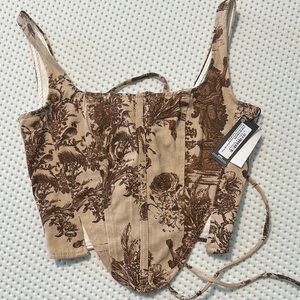 PrettyLittleThing Beige and Brown Floral Top